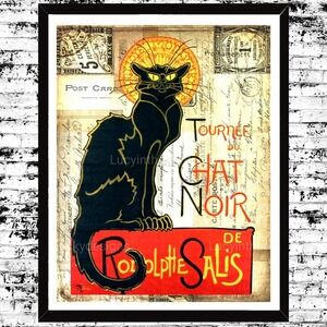 Art Print Chat Noir Black Cat Vintage Art Wall Decor 8.5x11